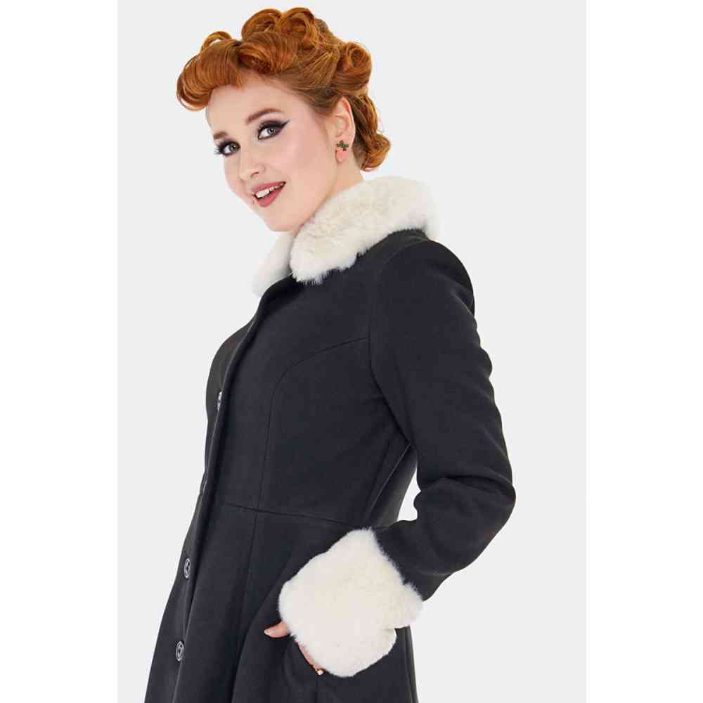 Voodoo Vixen - Fur Trim Black Winter coat - Black